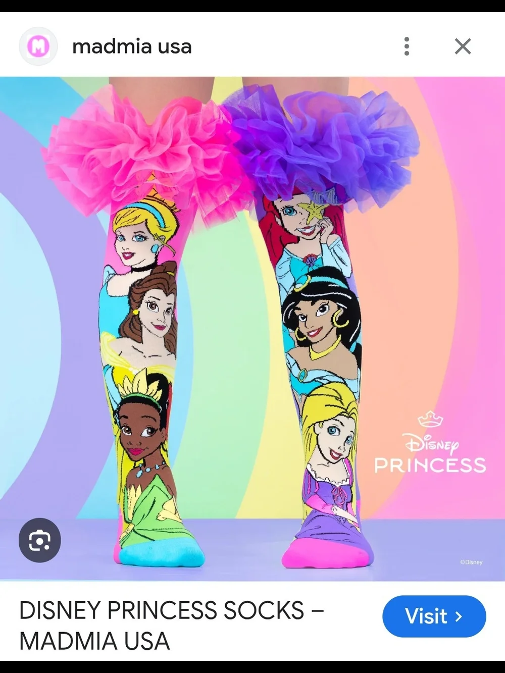 NWT Disney Princess Knee High Socks with Pink & Purple Tulle